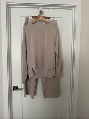 Athleta Neutral Taupe Set - Cozy Long Sleeve Top size L, bottom size XL